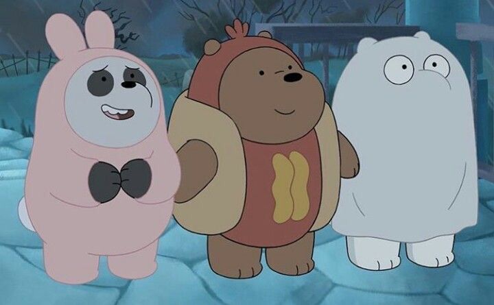 three cartoon bears standing next to each other