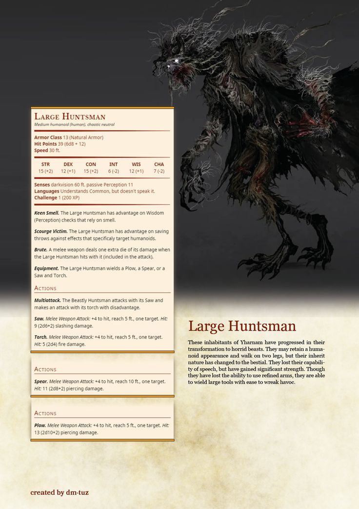 a page with an image of a monster on it's back and the words large huntsman below