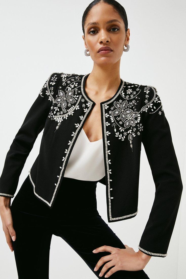 Embellished Jacket, Custom Made Clothing, Woven Jacket, Embroidered Clothes, Wedding Bridesmaid, Black Hand, Prom Party, Classic Outfits, Karen Millen