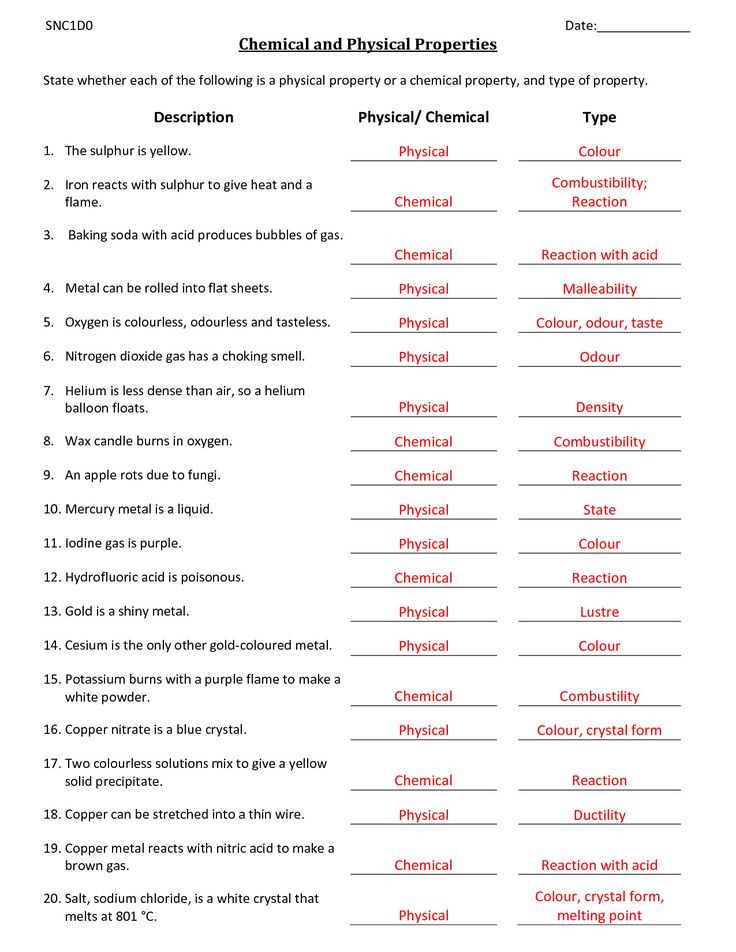 physical and physical properties worksheet with answers for the topic in this text book