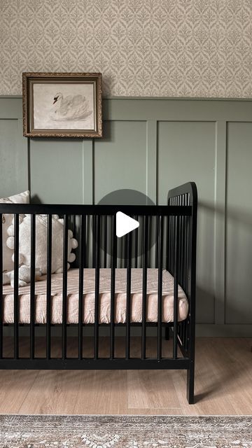 a baby crib in the corner of a room