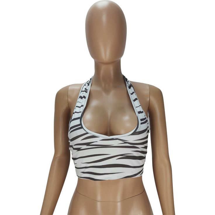 Summer Hot Print Women Halter Neck Bandage Sleeveless Sexy Fashion Backless Crop Tank Tops Fitted Sleeveless Sports Bra For Beach, Fitted Sports Bra For The Beach, Club Halter Neck Crop Top Vest, White Backless Crop Top For Club, Summer Halter Neck Sports Bra With Built-in Bra, White Halter Neck Tank Top For Club, White Sleeveless Crop Top For Club, White Halter Neck Crop Top With Straps, High Stretch Halter Neck Crop Top With Built-in Bra