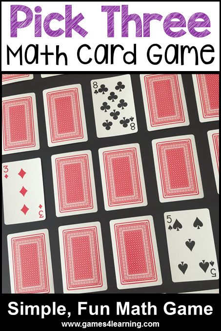 some pink and black playing cards with the words pick three math card game