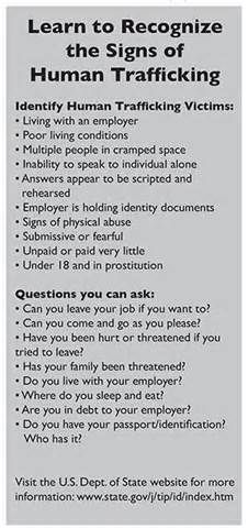 a poster with the words learn to recognize the signs of human trafficking