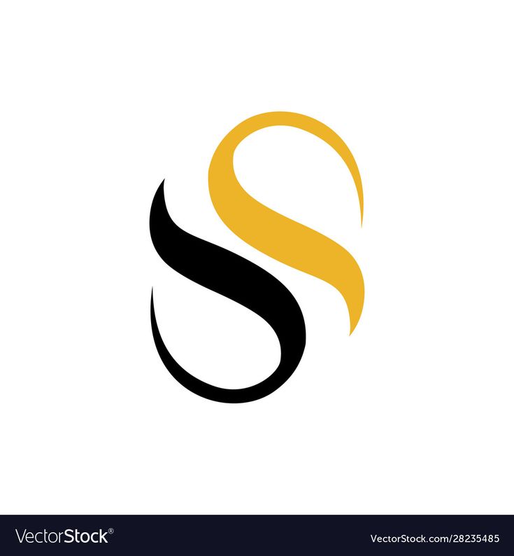 the letter s is made up of two black and yellow lines on a white background