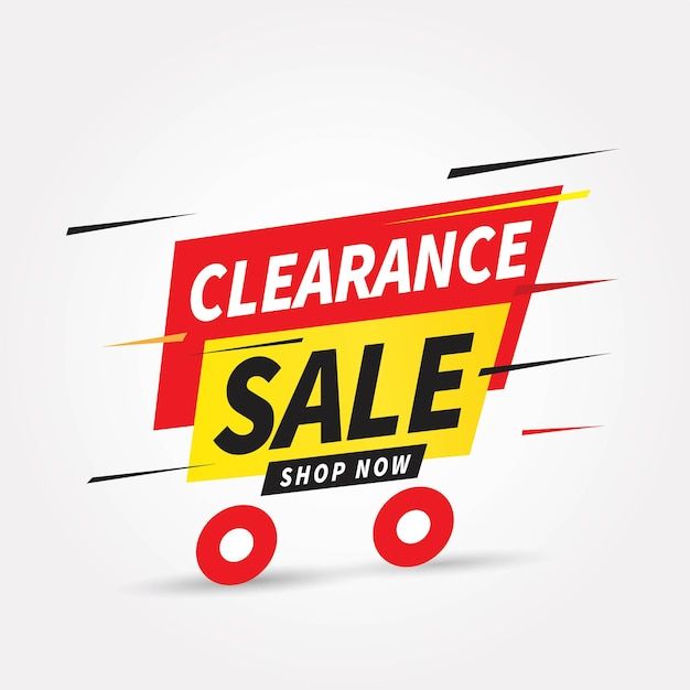 a sale sign with the words clearance on it in red and yellow colors, against a white background