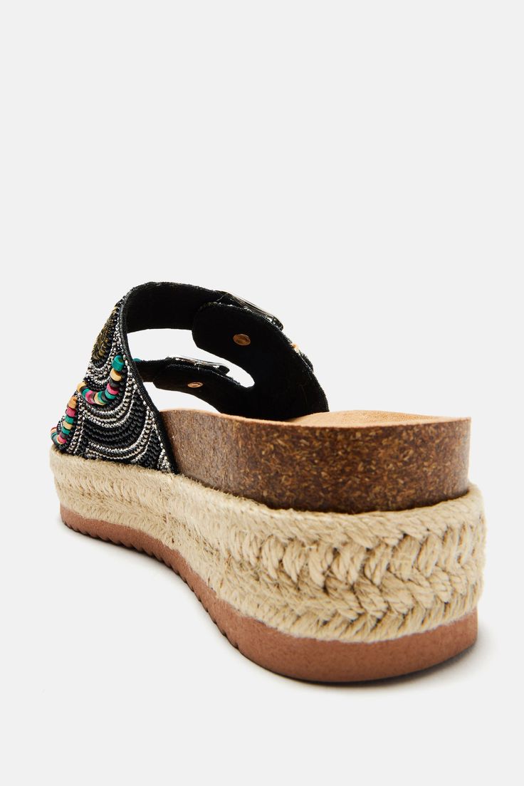 Available In Black And Chestnut. Platform Flat Sandals Jute Bead Embellished Straps Round Toe Low Heel Imported | Made For Sunny Days Platform Sandals in Black size 7 by Fashion Nova Platform Flats, Service Women, Swim Shoes, Jeans Jumpsuit, Matching Dresses, Low Heels, Platform Sandals, Black Sandals, Flat Sandals