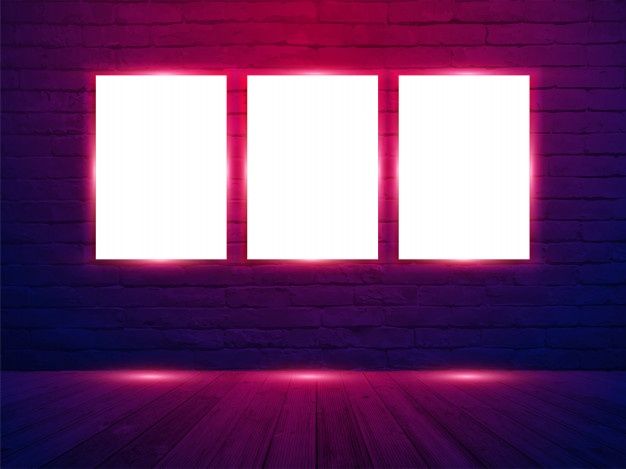 an empty room with three square windows lit up by red light from the window sill