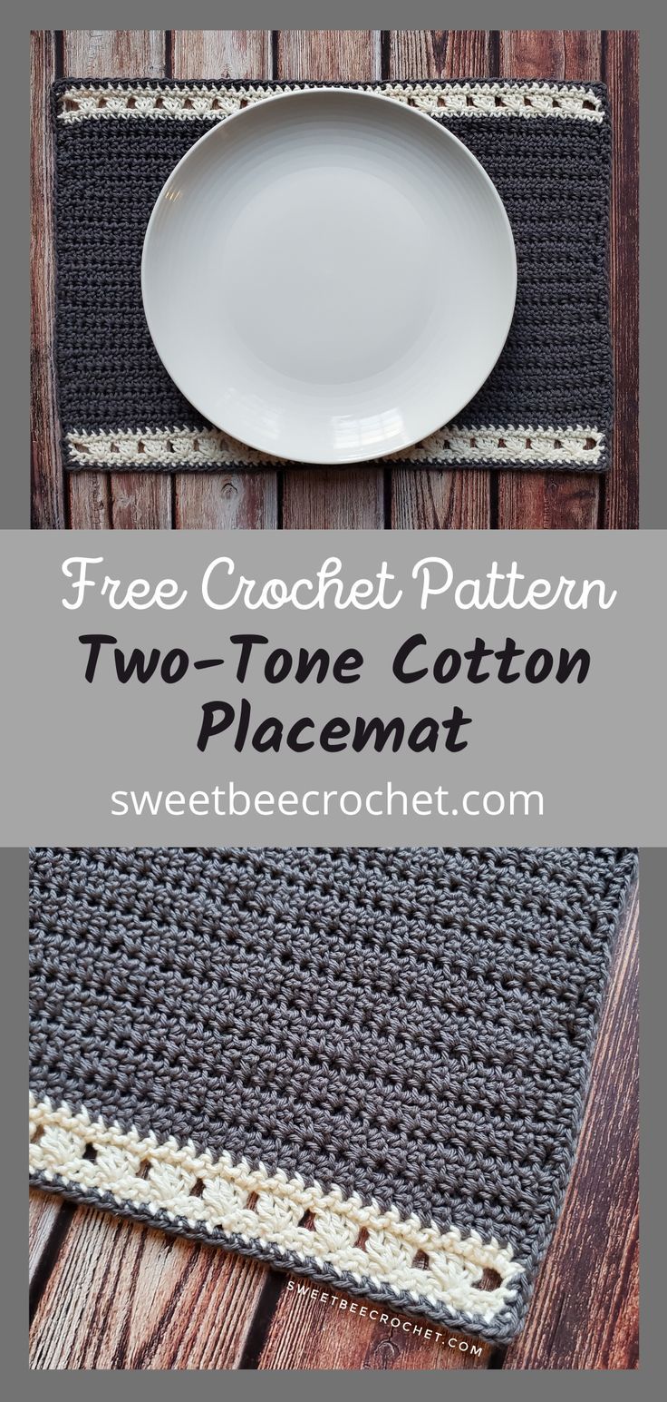 a crocheted placemat with the text free crochet pattern two - tone cotton placemat