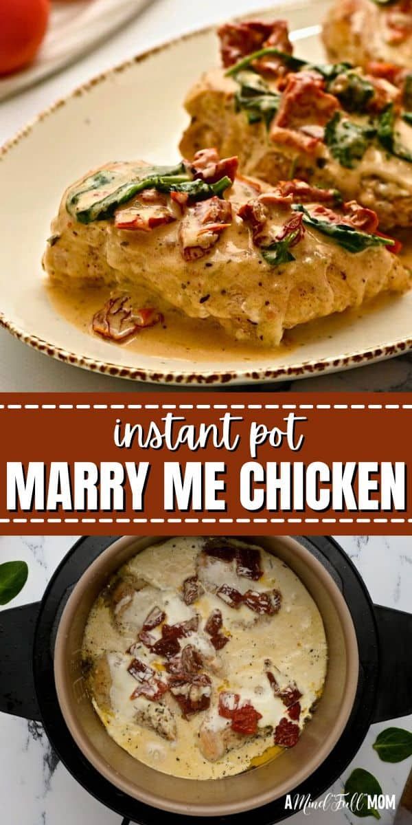 some food is sitting on a plate with the words instant pot marry me chicken over it