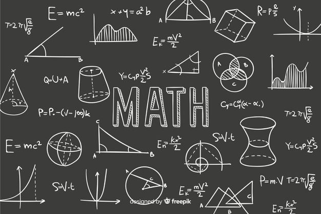 the word math written in white chalk on a blackboard with different types of graphs