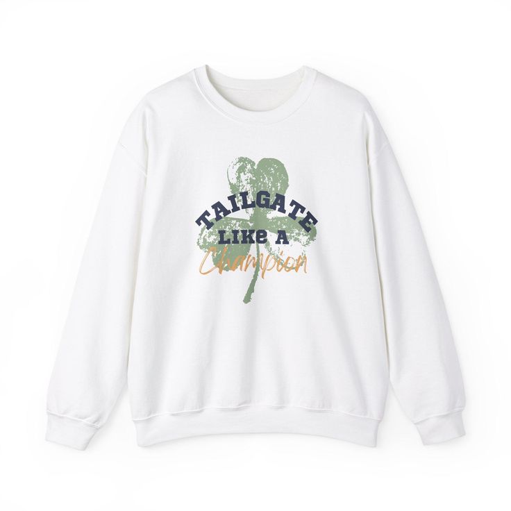 Are you a Notre Dame football fan?  If so this is the perfect item for your tailgate Saturdays. Tailgate like a CHAMPION in style with this cozy Crew-Neck and show your support for the Fighting Irish. Ideal for any situation, a unisex heavy blend crewneck sweatshirt is pure comfort. These garments are made from polyester and cotton. This combination helps designs come out looking fresh and beautiful. The collar is ribbed knit, so it retains its shape even after washing. There are no itchy side seams on these sweaters.  .: 50% cotton, 50% polyester .: Medium-heavy fabric (8.0 oz/yd² (271.25 g/m .: Loose fit .: Sewn-in label .: Runs true to size Collegiate Sweatshirt With Letter Print For Fans, Collegiate Style Sweatshirt With Letter Print For Fans, College Style Sweatshirt For Game Day In Winter, Varsity Team-colored Crew Neck Sweatshirt, Collegiate Crew Neck Sweatshirt Fan Gear, Collegiate Crew Neck Sweatshirt For Fan Gear, Team-colored Crew Neck Sweatshirt For Streetwear, Collegiate Crew Neck Sweatshirt For Game Day, Varsity Crew Neck Sweatshirt For Football Season