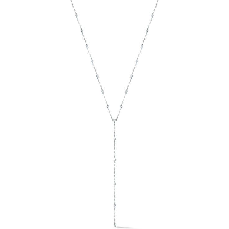 Sofer Jewelry - Diamond By The Yard Lariat Necklace in 14K White Gold Fine Jewelry Diamond Lariat Necklace For Wedding, Fine Jewelry Lariat Diamond Necklace For Wedding, Elegant Long Drop Diamond Lariat Necklace, Lariat Diamond Necklace For Wedding, Fine Jewelry, Wedding Fine Jewelry Lariat Diamond Necklace, Formal Diamond Cut Lariat Necklace, Classic Drop Necklace With Delicate Chain For Formal Occasions, Classic Drop Necklace With Delicate Chain For Formal Events, Yellow Gold Long Drop Backdrop Necklace For Formal Events