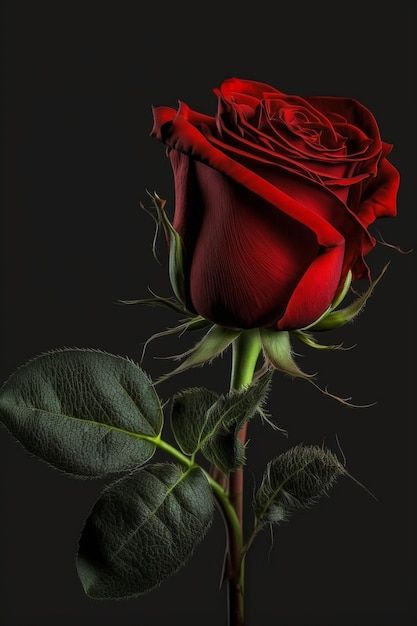 a single red rose on a black background