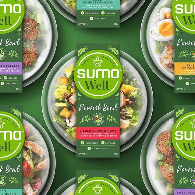 six packets of sumo well foods are on the green background, and there is no image here to provide a caption for