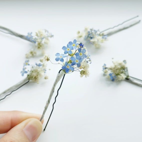 Forget Me Not Flower Hair Pin Bridal Hair Flowers Pin Dried | Etsy Flower Prom Hair, Flower Hair Pins Wedding, Wedding Hair Pin, Hair Pins Wedding, Floral Hair Pins, Forget Me Not Flower, Prom Flowers, Hair Flowers, Bridal Hair Flowers