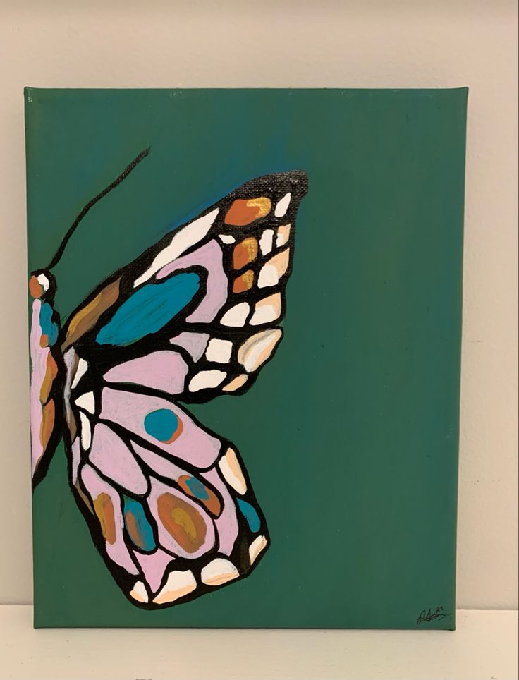 a painting of a butterfly on a green background