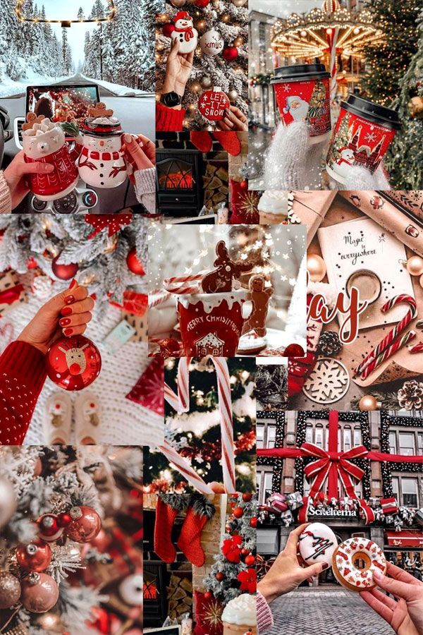 christmas collage with red and white decorations