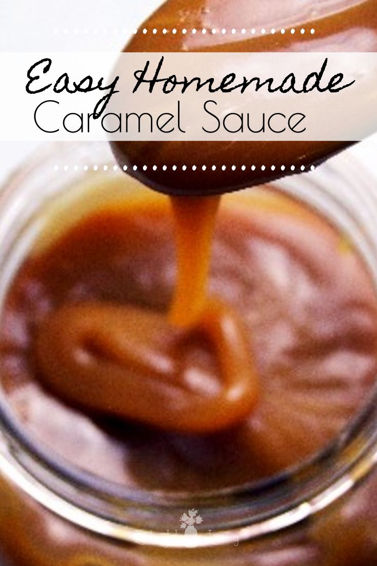 homemade caramel sauce being poured into a jar