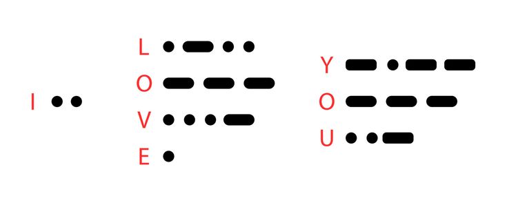 the words love you are written in red and black on a white background with small dots