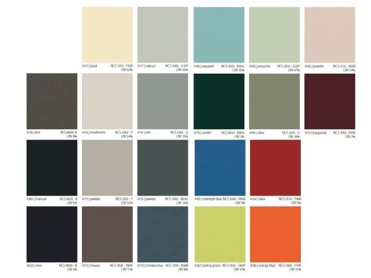 the color chart for different colors of paint