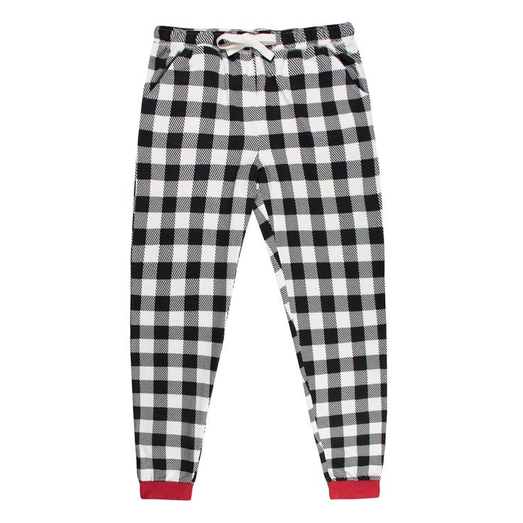 Now your whole family can match with holiday pajamas! Super soft pajamas for mom are just the thing for sleeping or staying comfy around the house. The classic black and white checker pattern features red trim for a splash of holiday color. Tapered pant legs and a comfort-stretch waist with drawstring keep mom cozy and warm all season. The partial button-down top matches the pants to complete the look. These Christmas pajamas are just what the season calls for! This is part of a matching family Buffalo Plaid Pajamas, Tapered Pant, Matching Family Christmas Pajamas, Baby Size Chart, Checker Pattern, Cotton Sleepwear, Soft Pajamas, Plaid Pajamas, Holiday Pajamas