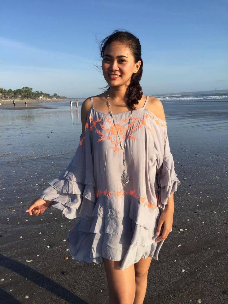 Handmade in BALI. 100% Natural Fibers " Rayon Voile", Handmade Embroidery. Open on shoulders. One size. Exists in Soft Turquoise/ Pink Embroidery and Grey/ Coral Embroidery. O/S = USA 4, 6, 8, 10, 12, 14 / EUROPE 34, 36, 38, 40, 42, 44 / AUSTRALIA 8, 10, 12, 14, 16, 18 Bohemian Off-shoulder Beach Dress For Beach Season, Bohemian Off-shoulder Beach Dress, Off-shoulder Festival Dress, Bohemian Off-shoulder Dresses For Beach Party, Off-shoulder Bohemian Dress For Beach Party, Off-shoulder Beach Dress Cover-up, Bohemian Off-shoulder Dresses For Vacation, Bohemian Off-shoulder Dress With Floral Embroidery, Bohemian Ruffled Beach Dress For Spring