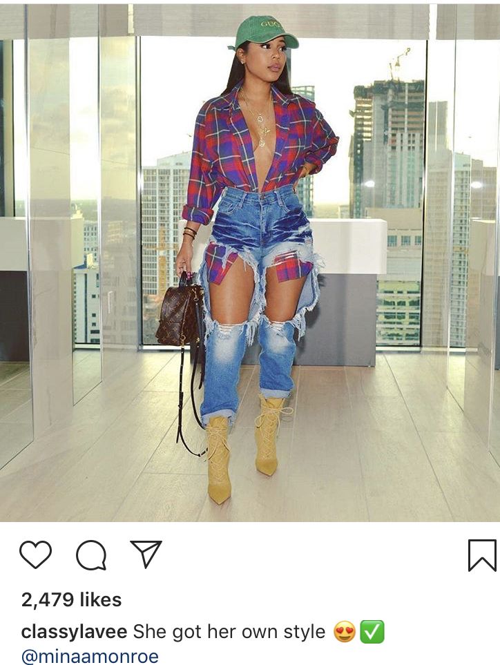 Plaid shirt. Booties. Baseball cap. Rasheeda Fashion Outfits, Corset And Slacks Outfit, Dressy Denim Shorts Outfit, Concert In Vegas Outfit, Dress Up Jeans For Night Out, Going Out Outfits With Sneakers, Super Bowl Outfits For Women, Consert Outfits Ideas, Plaid Shirt Outfit