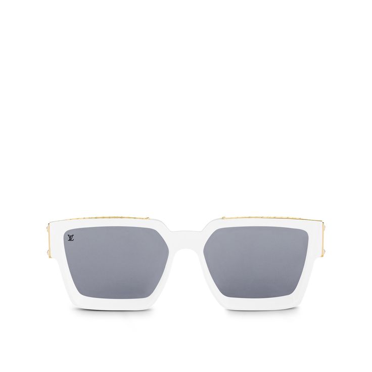 The 1.1 millionaires sunglasses evoke eyewear worn in al capone's chicago, an old stomping ground of artistic director virgil abloh. This pair features a deep beveled front and bright contrast color thanks to the detailed gold-color monogram pattern along the top. S-lock hinges are an eye-catching accent taken from sunglasses found in the house archives. Elegant White Shield Sunglasses With Polarized Lenses, Elegant White Shield Sunglasses With Tinted Lenses, Modern Optic White Sunglasses With Tinted Lenses, Elegant White Shield Sunglasses With Uv Protection, Classic White Shield Sunglasses With Tinted Lenses, Modern White Wayfarer Sunglasses, Classic White Glass Sunglasses, White Square Frame Sunglasses With Mirrored Lenses, Modern White Square Frame Sunglasses