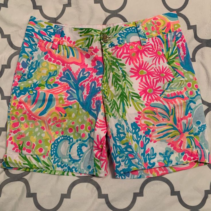 Super Cute Lilly Shorts - Never Been Worn (I Didn’t Like The Way They Looked On Me) But Overall The Print Is Bright, Cheery & Perfect For Summer! Lilly Pulitzer Shorts, Lilly Pulitzer, Pink Blue, The Way, Overalls, That Look, Color Blue, Super Cute, Womens Shorts