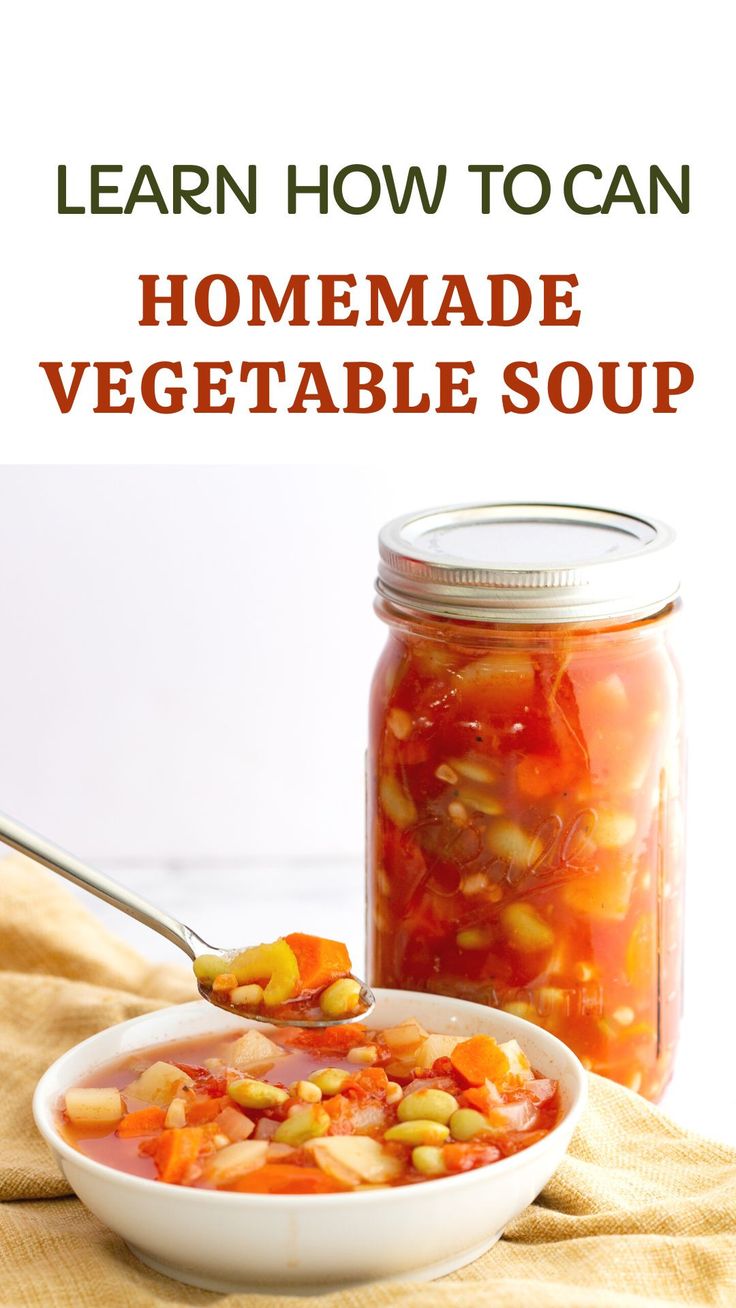 Home Canning;  Veggie Soup Canned Vegetable Soup, Soup Without Meat, Canned Gifts, Canning Tomato Soup, Homemade Veggie Soup, Tomato Vegetable Soup, Canning Soups, Can Soup Recipe, Canning Diva