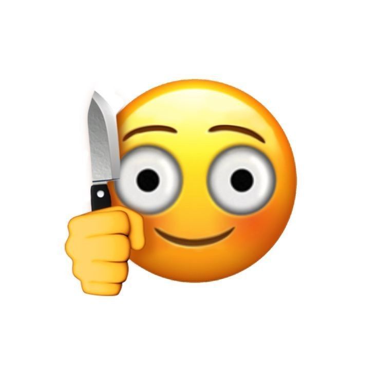 a smiley face holding a knife and pointing at it