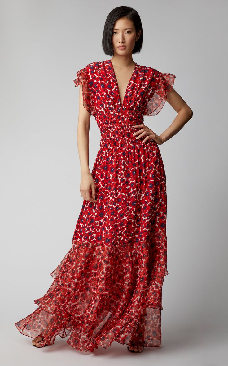 Festive Silk Maxi Dress With Floral Embroidery, Spring Silk Maxi Dress, Dressy, Silk Maxi Dress With Printed Motifs, Silk Floral Embroidered Floor-length Maxi Dress, Silk Red Floral Print Maxi Dress, Panama Wedding, Boho Wedding Guest Dress, Wedding Guest Dress Spring, Classy Maxi Dress