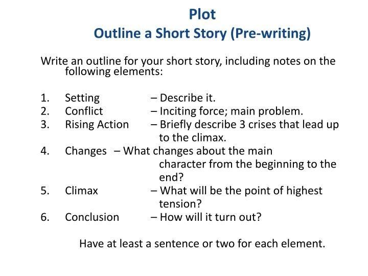 an outline for a short story with the words plott and other things to write