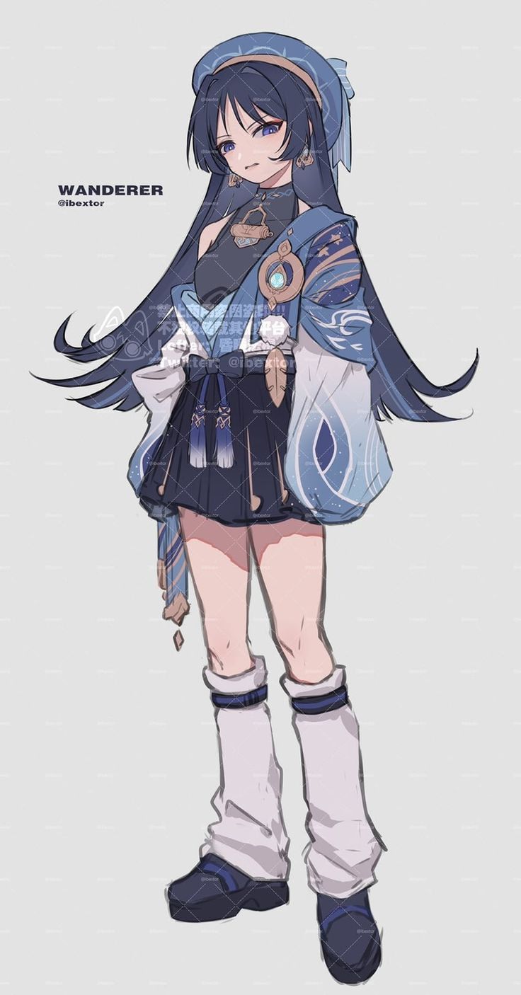 an anime character with long hair and boots