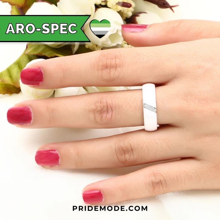 💚 Aro+ Ring with Pavé Crystals 🌎 Free Worldwide Shipping 🌏⁠ 👉 Tap to shop⁠ ⁠⁠⁠ A-spec rings are universally accepted in the LGBTQIA+ community to represent anyone within the respective spectrums, while still maintaining subtlety. ⚪ White Ring on Left Middle Finger = Aromantic-spectrum ⚫ Black Ring on Right Middle Finger = Asexual-spectrum (Ring Size Guide available on our site) 😍 Which one represents you? Aromantic Ring, Modern White Diamond Ring For Wedding, Modern White Diamond Ring With Accents, Modern White Rings For Anniversary, Modern White Diamond Promise Ring, Modern White Jewelry For Promise, Modern White Promise Jewelry, White Diamond Enamel Wedding Ring, White Diamond Promise Ring With Birthstone