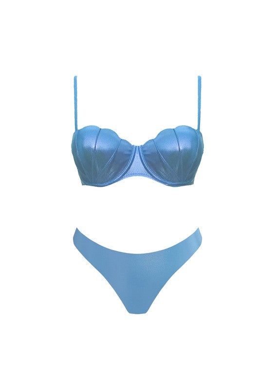 Dive into summer with our Shiny Seashell Bikini in blue! This swimsuit shines in the sun, making it the perfect choice for beach days or lounging by the pool. Featuring adjustable straps and mid-coverage bottoms, it's as practical as it is cute. Bring on the sunshine! Adjustable Straps Mid Coverage Bottoms Supportive Top Shines In The Sun Quick dry material Mermaid Swimwear For Beach Season Party, Mermaid Swimwear For Beach Season, Mermaid Swimwear For Beach, Beach Season Mermaid Swimwear, Fitted Mermaid Swimwear For Beach, Mermaid Swimwear For Beach Party, Mermaid Style Swimwear For Beach Season, Mermaid Style Beachwear Swimwear, Beach Swimwear With Triangle Top And Boning