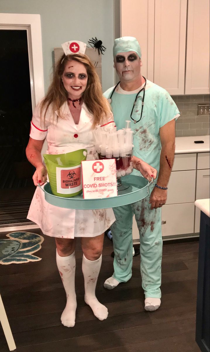 two people dressed up as doctors and nurses