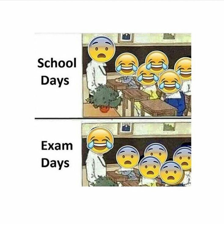 two pictures with emoticions that say school days and exam days