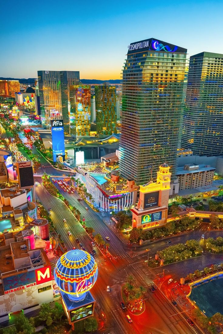 an aerial view of the las vegas strip at night