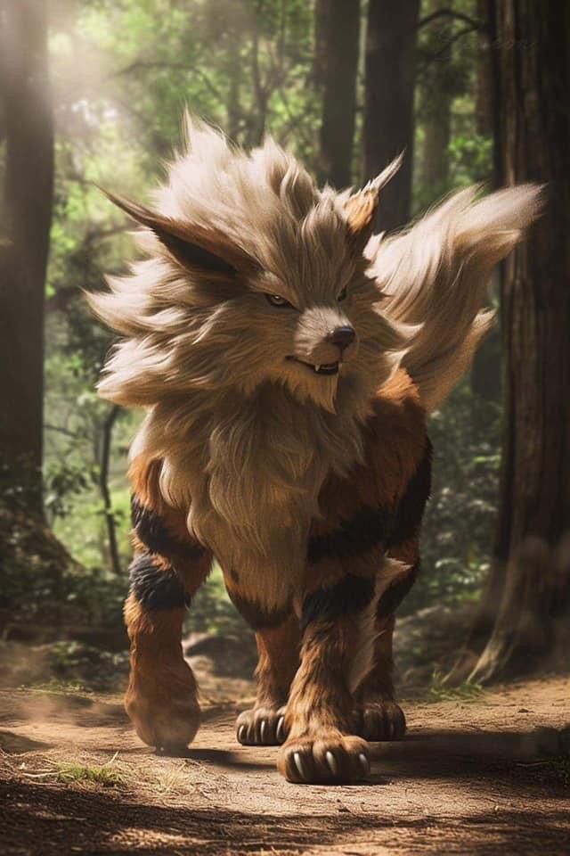 a furry creature is walking through the woods