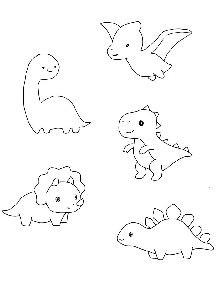 four different types of dinosaurs in black and white