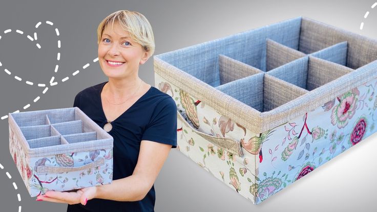 a woman holding a large storage box in her hand and an image of the inside of it