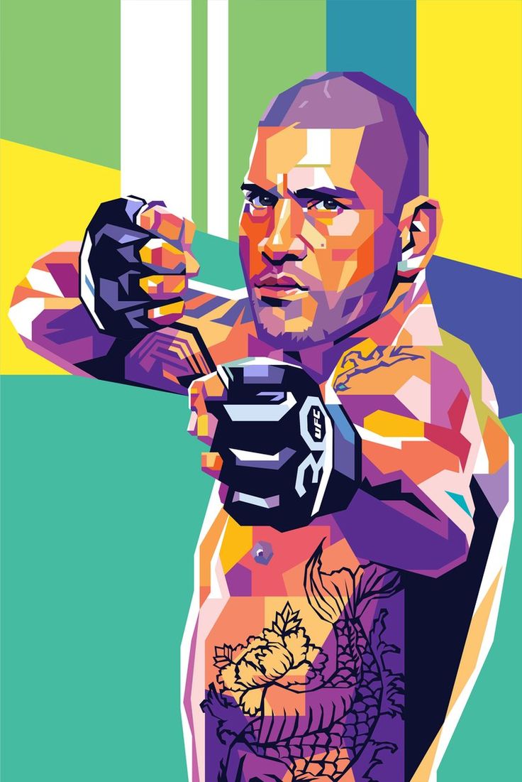 a painting of a man with tattoos holding a boxing glove in one hand and looking at the camera