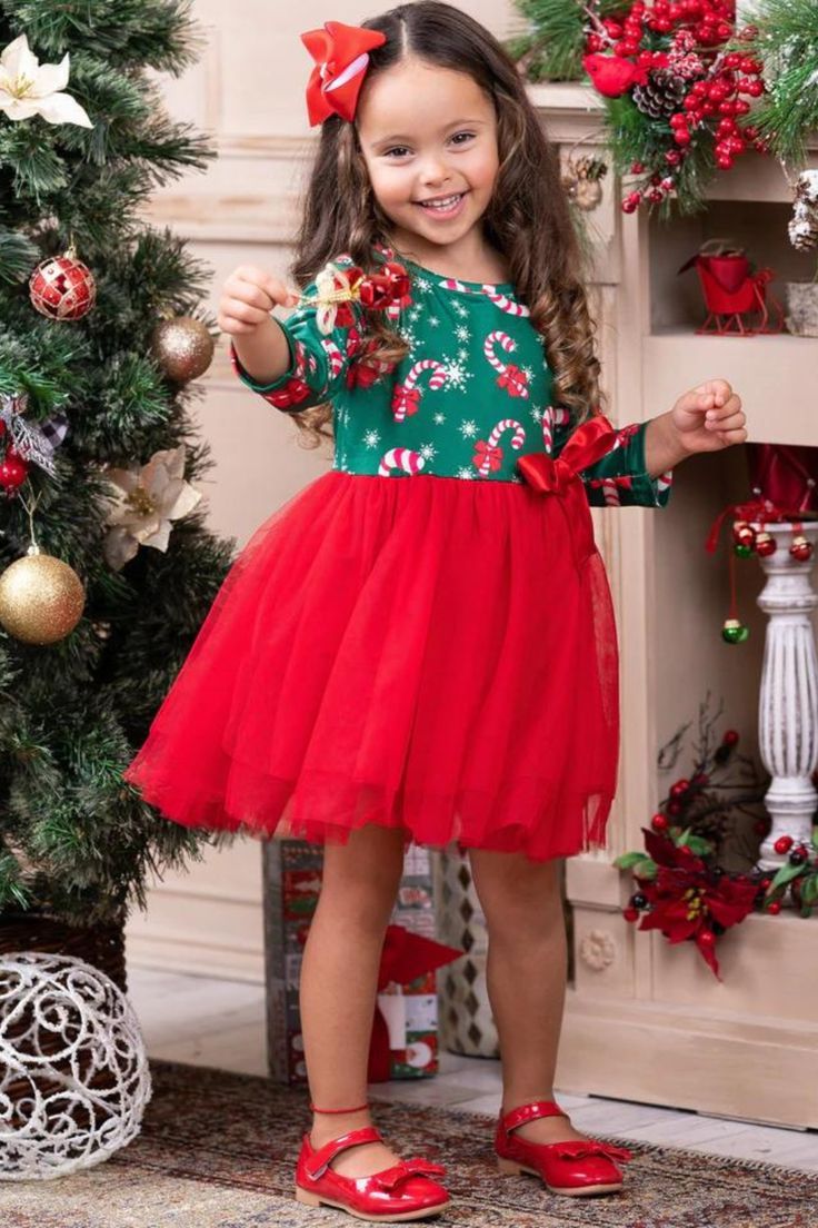 Where can you find something more adorable than a candy cane? Cute winter tutu dress for your little girl. She won't want to take it off because of the lovely print and the soft tulle. Photos Winter, Christmas Dresses, Girls Christmas Dresses, Christmas Parties, Pretty Prints, Chilly Weather, Satin Bow, Holiday Photos, Christmas Girl