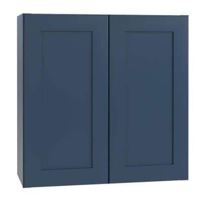 a blue cabinet with two doors on each side