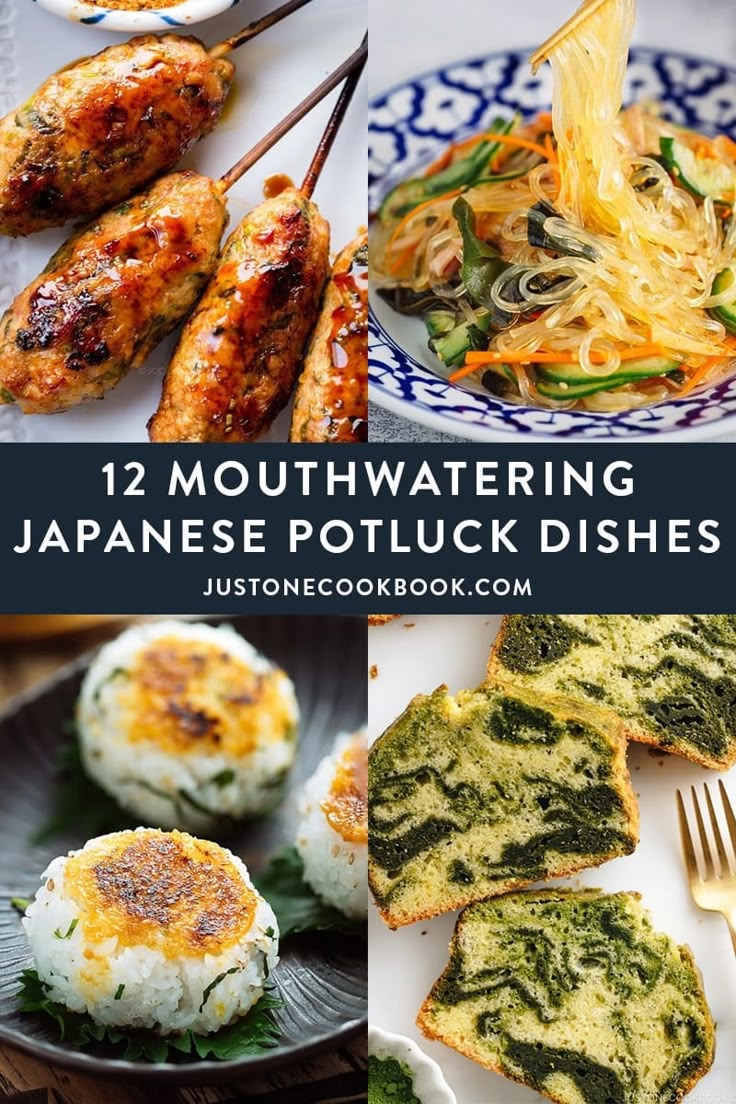 japanese potluck dishes with text overlay that reads 12 mouthwatering japanese potluck dishes