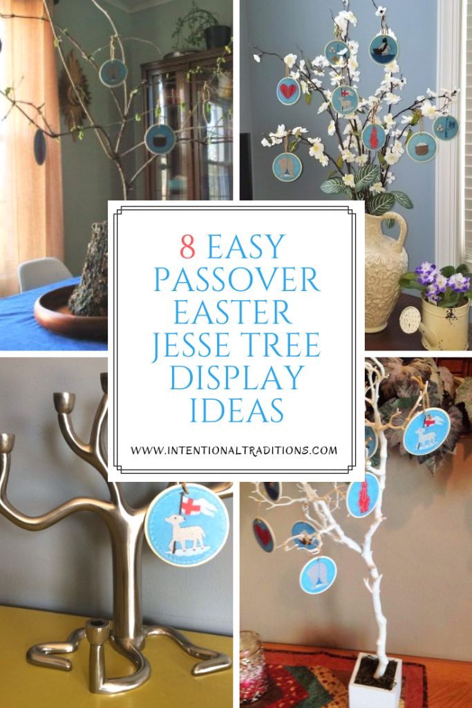 an assortment of easter tree decorations with text overlay that reads 8 easy passover easter tree display ideas