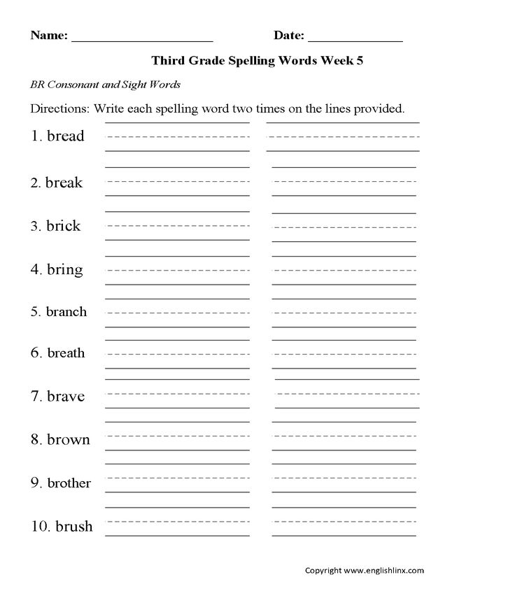 the third grade spelling worksheet is shown in black and white, which includes two lines