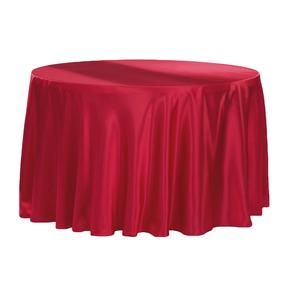 a red table cloth on top of a round table